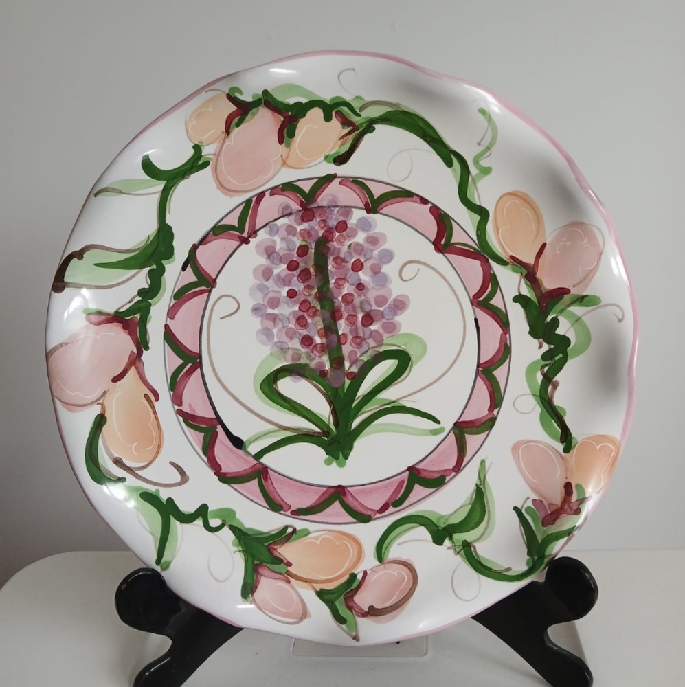 Jan Pugh Packer Creek Pottery Plate Majolica Floral hyacinth